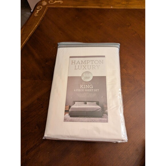 Hampton House King Sheet Set 4pcs White Pillow Cases100% Cotton Sateen 500 TC - Picture 3 of 7